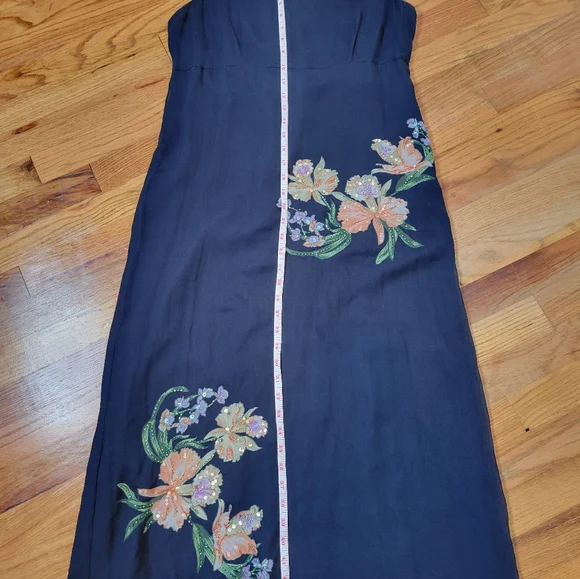 Robbie Bee 100% Silk  floral Navy Sleeveless Dress Size 10 - Picture 12 of 14